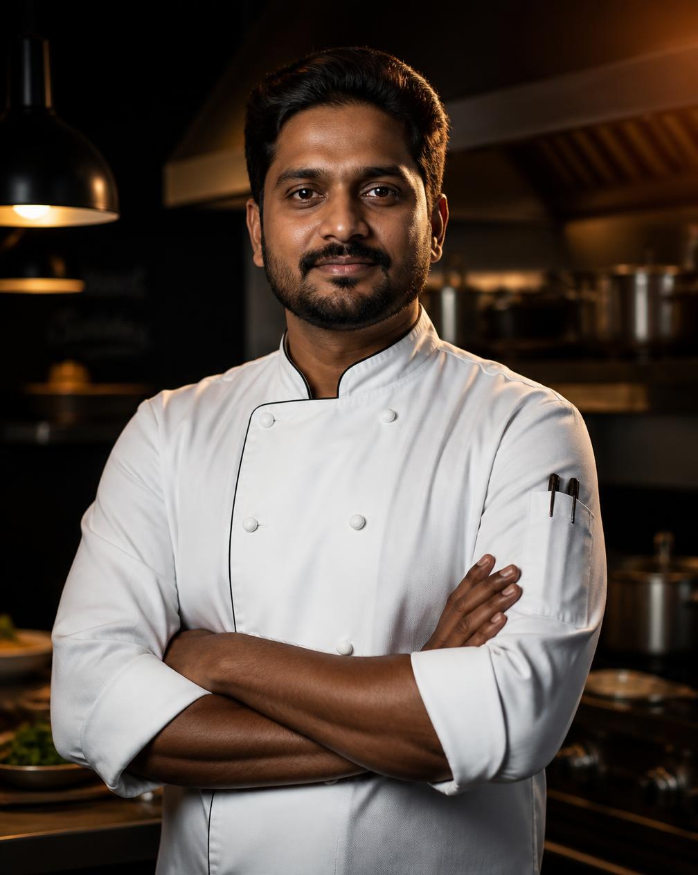 Portrait of the head chef in the restaurant kitchen