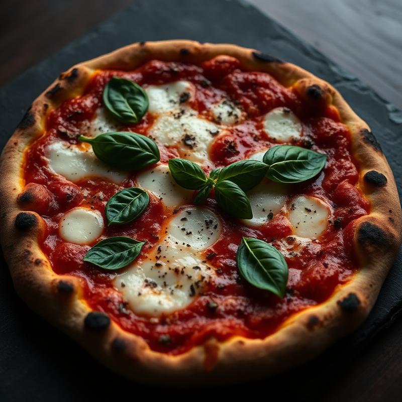 Wood-fired margherita pizza with fresh basil