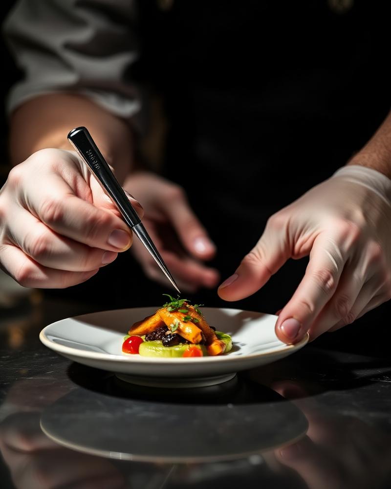 Chef plating a dish in the kitchen